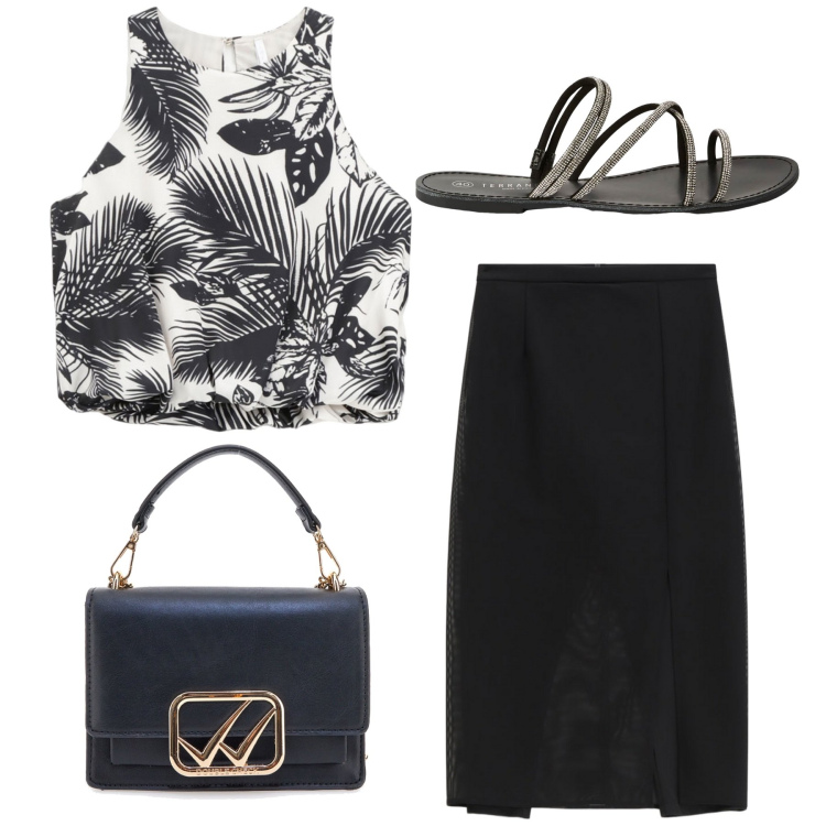Outfit donna - Total look #2228636. Stile Minimal per Serata fuori. Abbinamento con sandali, gonne, top, borse a tracolla.