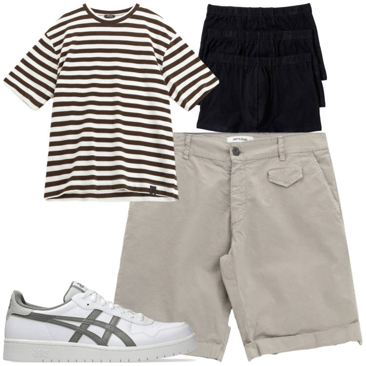 Outfit uomo - Total look #2228642. Stile Casual per Tutti i giorni. Abbinamento con boxer, bermuda, t-shirt, sneakers.