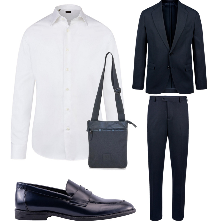 Outfit uomo - Elegante. Stile Business/Elegante per Tutti i giorni. Abbinamento con abiti, portafogli, camicie, scarpe stringate.