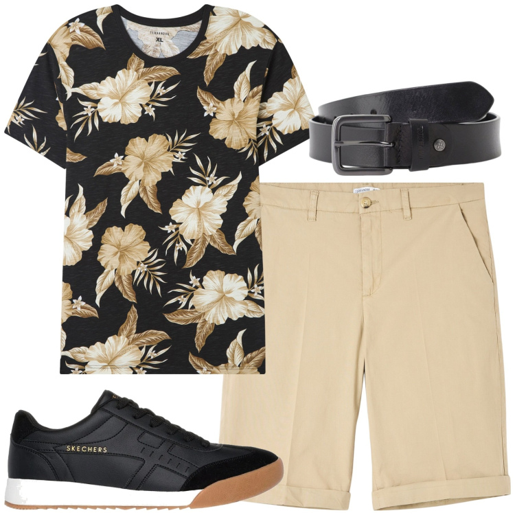 Outfit uomo - Total look #2228674. Stile Trendy per Tutti i giorni. Abbinamento con bermuda, t-shirt, cinture, sneakers.