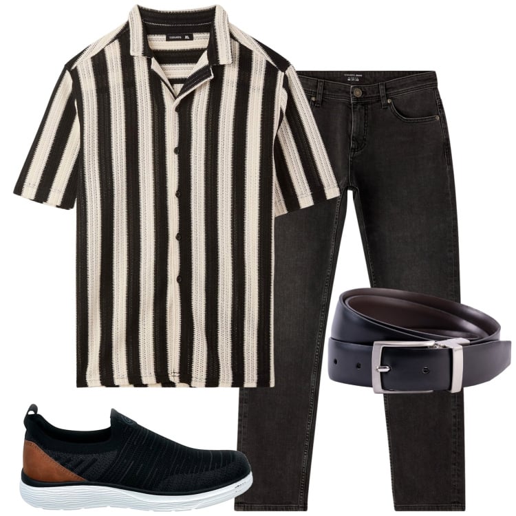 Outfit uomo - Total look #2228675. Stile Urban per Tutti i giorni. Abbinamento con camicie a manica corta, jeans, cinture, sneakers.