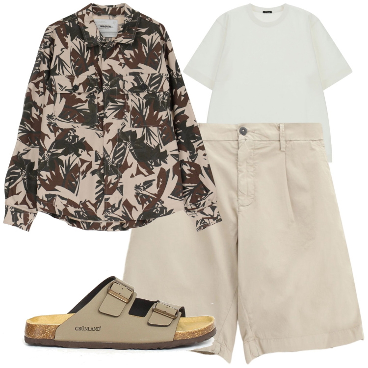 Outfit uomo - Total look #2228681. Stile Casual per Tutti i giorni. Abbinamento con bermuda, giacche, t-shirt, sandali.