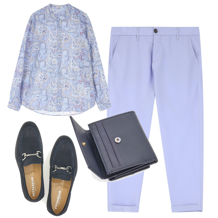 Outfit uomo - Total look #2228682. Stile Trendy per Serata speciale. Abbinamento con pantaloni chino, camicie, portafogli, scarpe stringate.