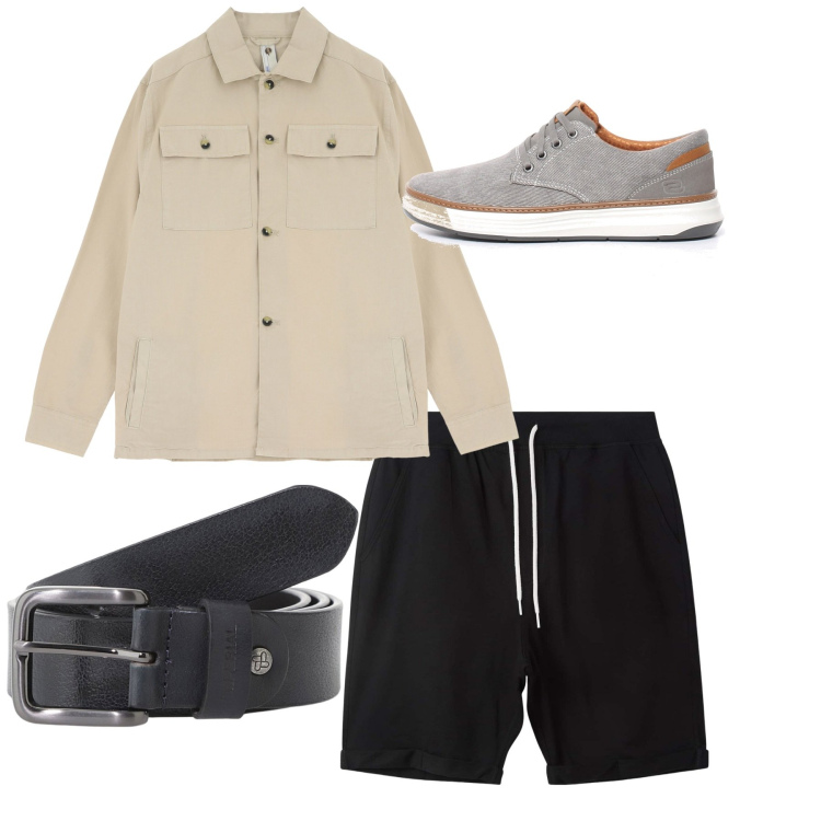 Outfit uomo - City. Stile Casual per Tutti i giorni. Abbinamento con pantaloni corti, camicie, cinture, sneakers.