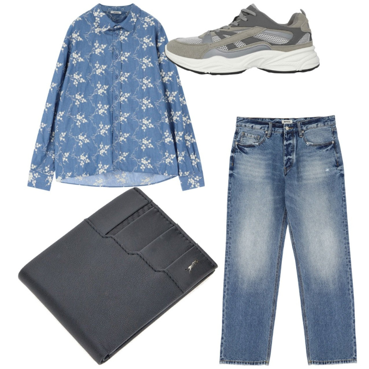 Outfit uomo - Total look #2228717. Stile Casual per Tutti i giorni. Abbinamento con sneakers, camicie, jeans, portafogli.