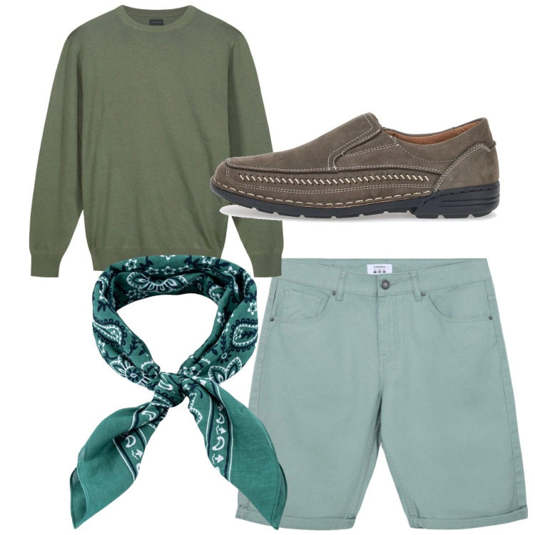 Outfit uomo - Total look #2228719. Stile Casual per Tutti i giorni. Abbinamento con bermuda, scarpe stringate, sciarpe e foulard, maglieria.