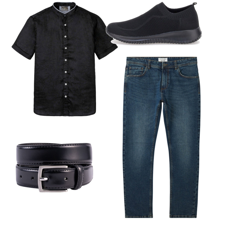 Outfit uomo - Total look #2228724. Stile Casual per Tutti i giorni. Abbinamento con camicie a manica corta, jeans, sneakers, cinture.