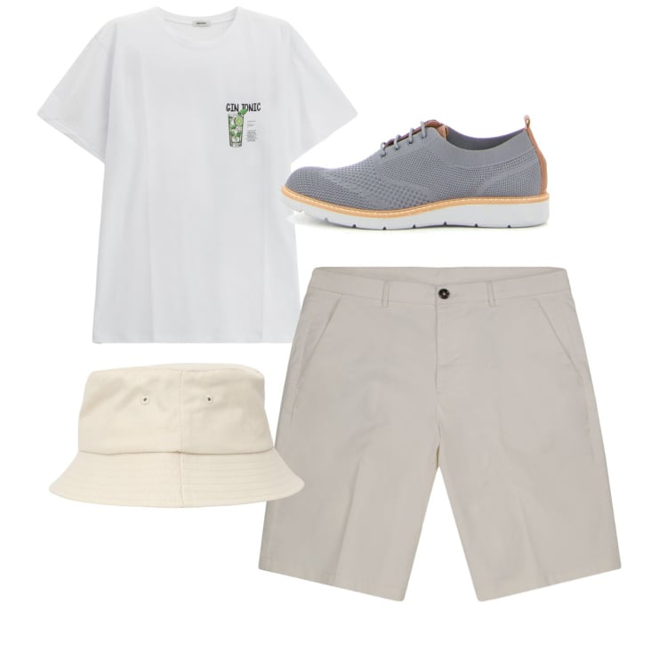 Outfit uomo - Total look #2228727. Stile Casual per Tutti i giorni. Abbinamento con cappelli, t-shirt, bermuda, scarpe stringate.