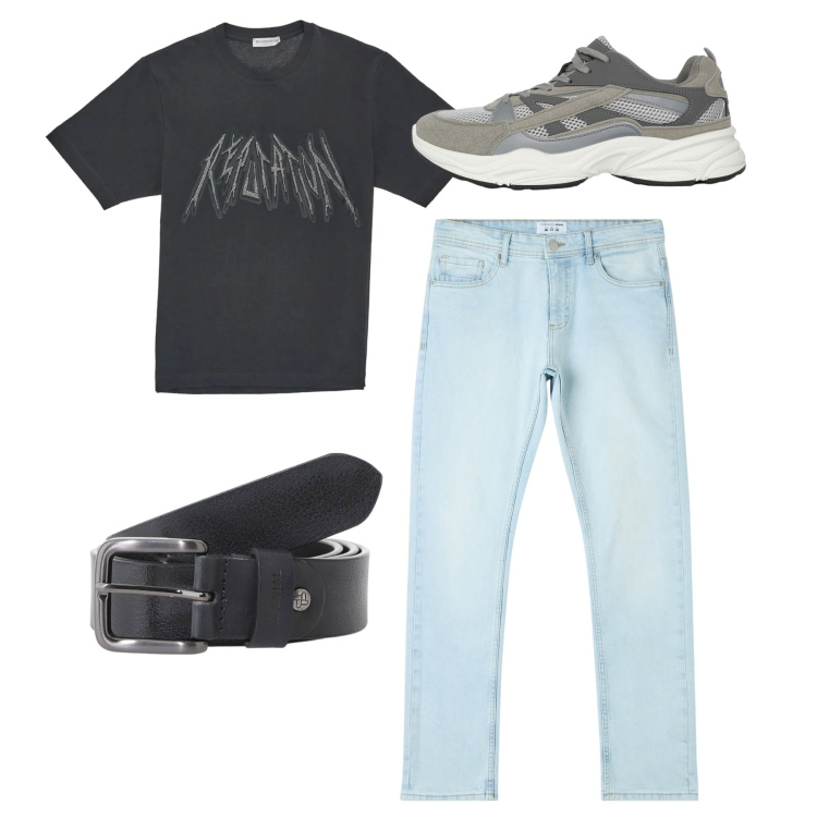 Outfit uomo - Total look #2228729. Stile Casual per Tutti i giorni. Abbinamento con jeans dritti, sneakers, cinture, t-shirt.