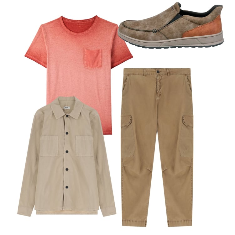 Outfit uomo - Total look #2228731. Stile Casual per Tutti i giorni. Abbinamento con t-shirt, giacche, pantaloni cargo, scarpe stringate.