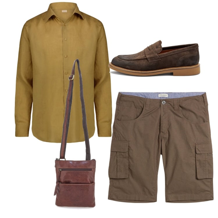 Outfit uomo - Total look #2228736. Stile Casual per Tutti i giorni. Abbinamento con bermuda, camicie, portafogli, scarpe stringate.
