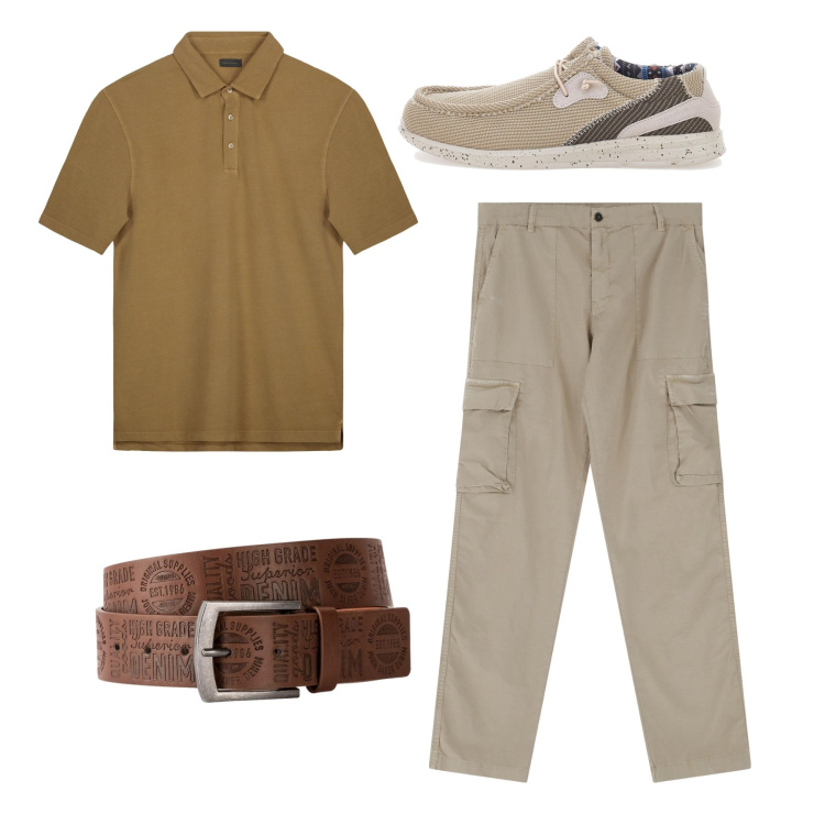 Outfit uomo - Total look #2228737. Stile Casual per Tutti i giorni. Abbinamento con cinture, pantaloni cargo, scarpe stringate, polo.