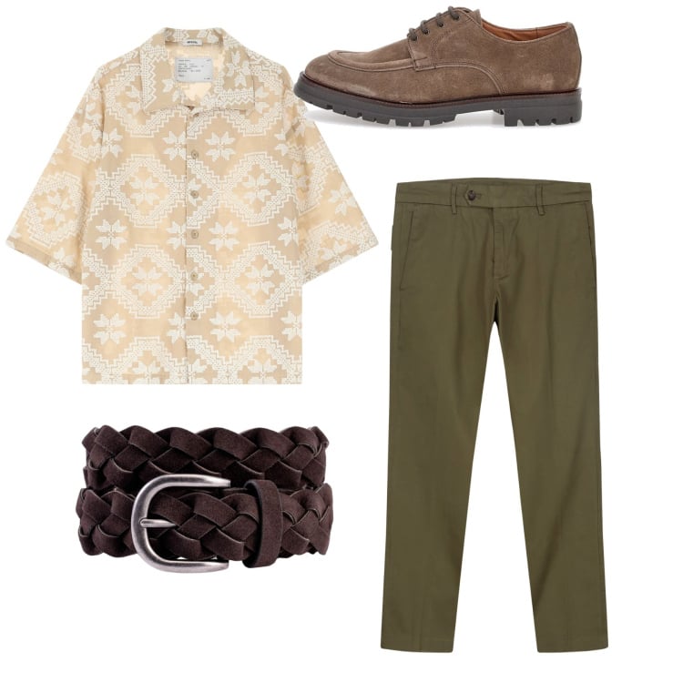 Outfit uomo - Total look #2228745. Stile Casual per Tutti i giorni. Abbinamento con camicie a manica corta, scarpe stringate, cinture, pantaloni chino.