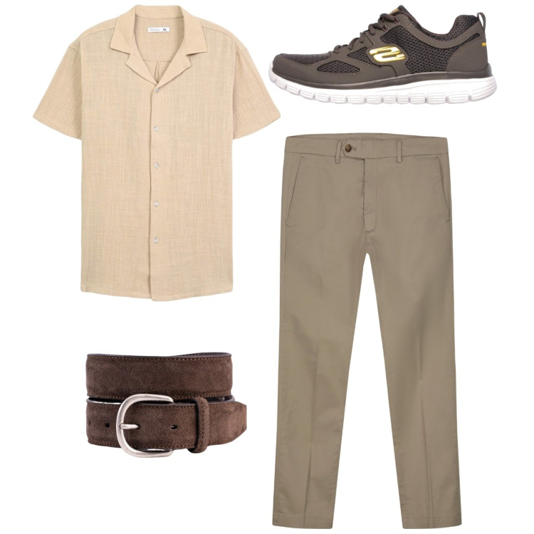 Outfit uomo - Total look #2228746. Stile Casual per Tutti i giorni. Abbinamento con camicie a manica corta, cinture, pantaloni chino, sneakers.