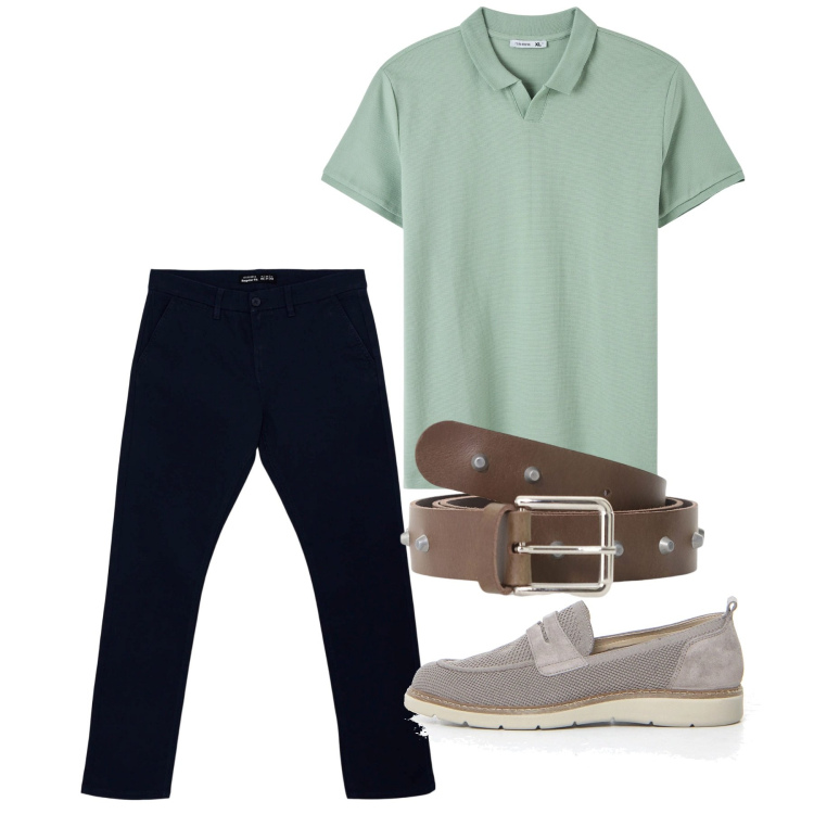 Outfit uomo - Chi ha una vita. Stile Casual per Tutti i giorni. Abbinamento con pantaloni chino, polo, cinture, scarpe stringate.