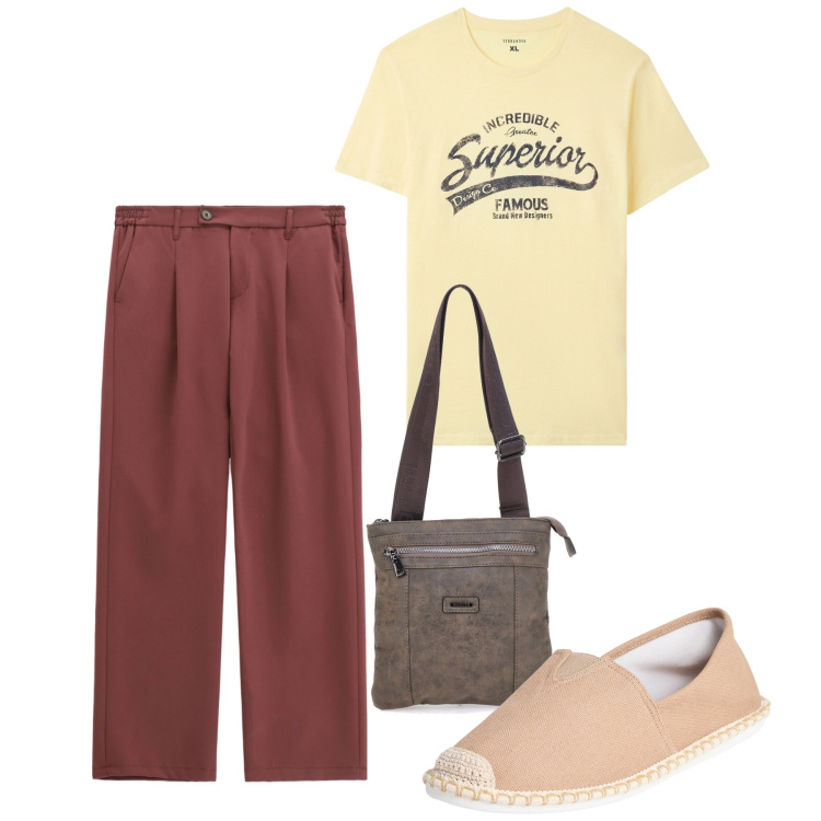 Outfit uomo - Chi ha una vita. Stile Trendy per Tutti i giorni. Abbinamento con espadrillas, t-shirt, pantaloni, portafogli.