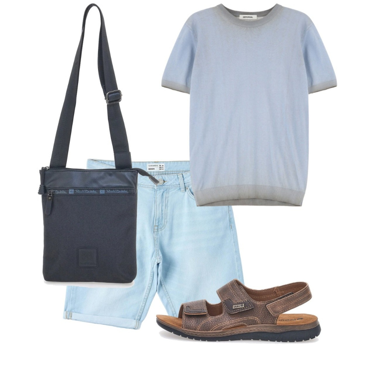 Outfit uomo - Chi ha una vita. Stile Casual per Tutti i giorni. Abbinamento con bermuda, maglieria, portafogli, sandali.