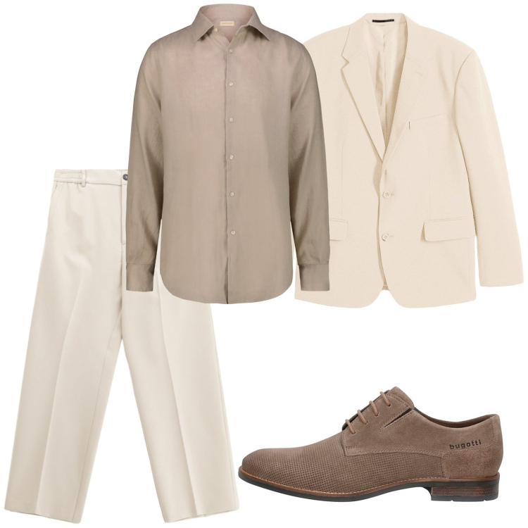 Outfit uomo - Tonalità neutre e polverose. Stile Casual per Serata speciale. Abbinamento con giacche, pantaloni, camicie, scarpe stringate.