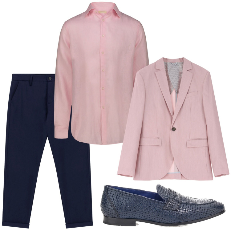 Outfit uomo - Look da rooftop serale. Stile Casual per Serata speciale. Abbinamento con giacche, pantaloni, camicie, scarpe stringate.