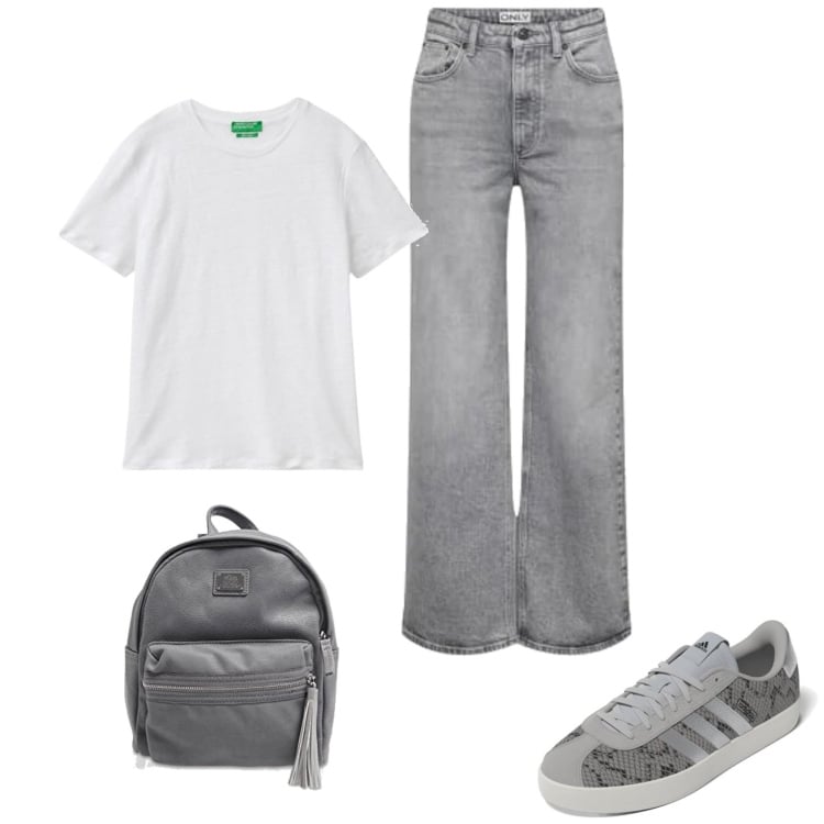 Outfit femme - Grey. Style Basique pour Ecole/Université. Assortir avec sneakers, jeans, chemises à manches courtes, sacs à dos.