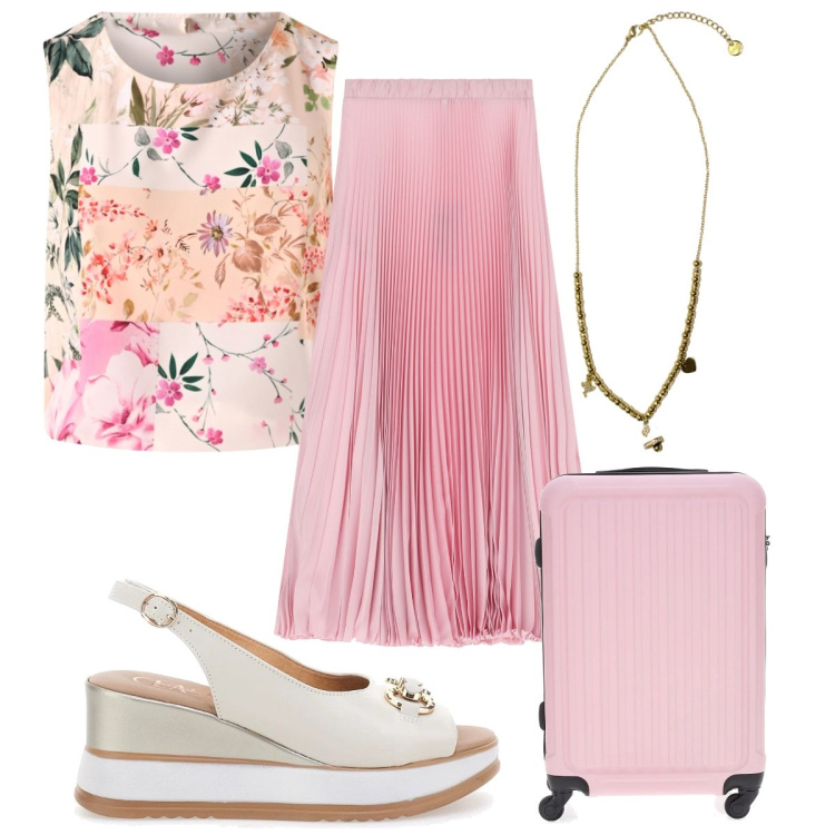 Outfit donna - Total look #2228785. Stile Romantica per Tutti i giorni. Abbinamento con top, gonne lunghe, ciondoli, sandali in pelle, valigie.