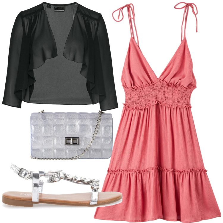 Outfit donna - Total look #2228812. Stile Romantica per Serata fuori. Abbinamento con bolero, vestiti corti, borse a tracolla, sandali gioiello.