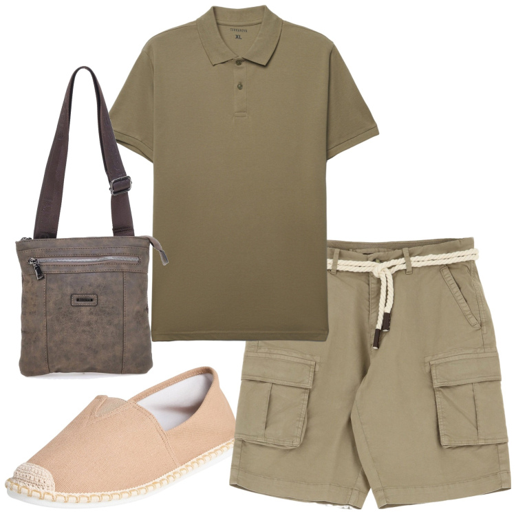 Outfit uomo - Espadrillas maschili. Stile Casual per Tutti i giorni. Abbinamento con espadrillas, polo, bermuda, portafogli.