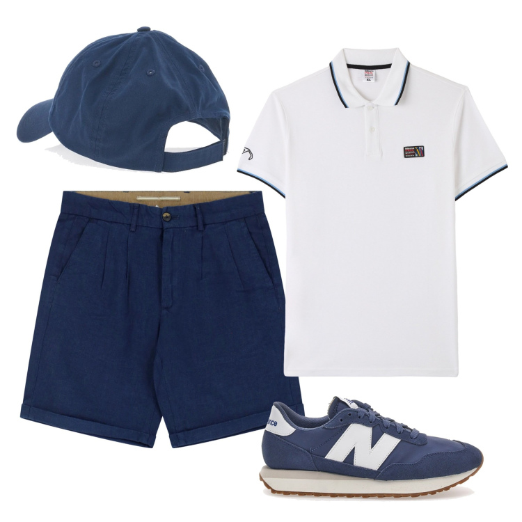 Outfit uomo - Una semplice polo. Stile Casual per Tutti i giorni. Abbinamento con polo, bermuda, cappelli, sneakers.