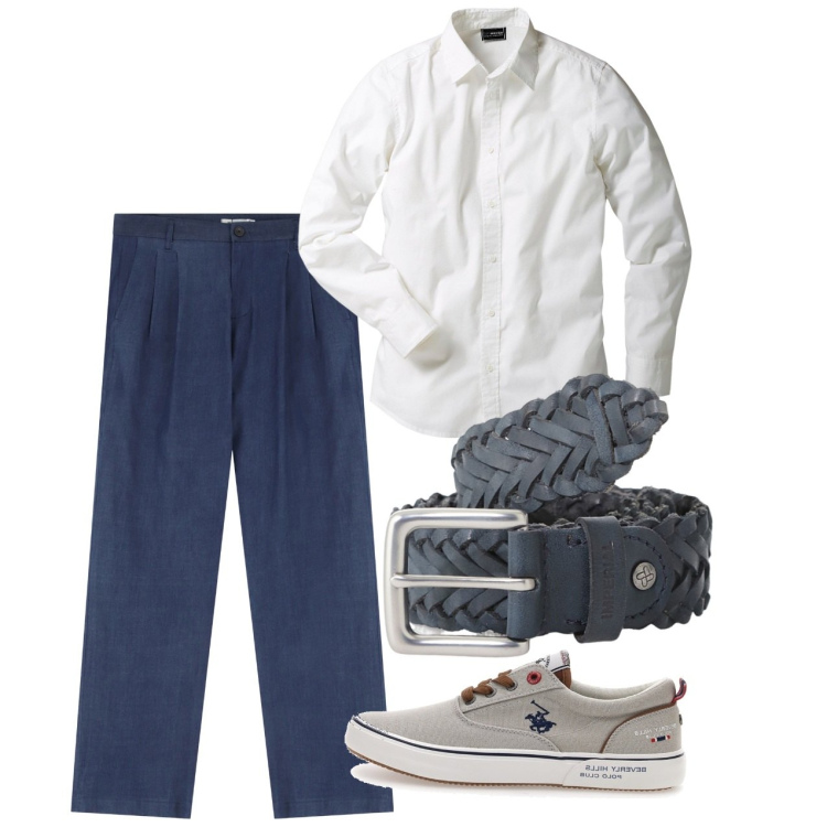 Outfit uomo - Agosto. Stile Casual per Tutti i giorni. Abbinamento con camicie, cinture, pantaloni, sneakers.