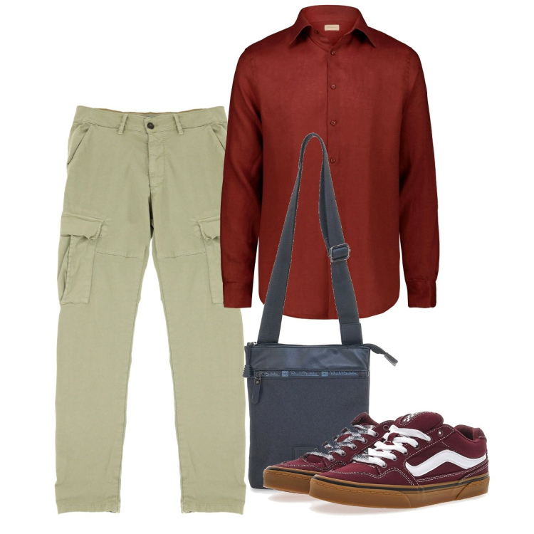 Outfit uomo - Cargo. Stile Casual per Tutti i giorni. Abbinamento con pantaloni cargo, portafogli, camicie, sneakers.