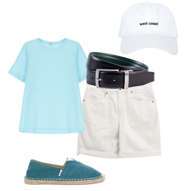 Outfit uomo - Stile semplice e comodo. Stile Casual per Tutti i giorni. Abbinamento con cappelli, t-shirt, shorts, espadrillas, cinture.