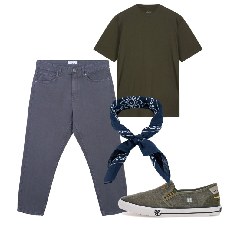 Outfit uomo - Con la bandana. Stile Casual per Tutti i giorni. Abbinamento con jeans, t-shirt, sneakers, sciarpe e foulard.