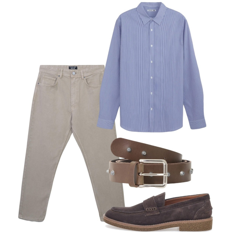 Outfit uomo - Agosto. Stile Casual per Tutti i giorni. Abbinamento con camicie, jeans, cinture, scarpe stringate.