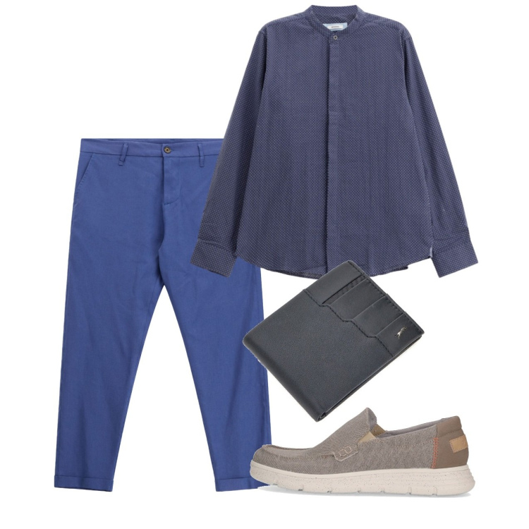 Outfit uomo - Casual curato. Stile Casual per Tutti i giorni. Abbinamento con camicie, pantaloni, portafogli, sneakers.