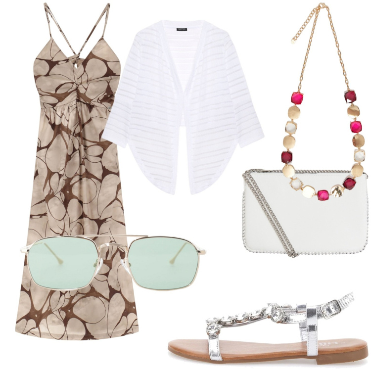 Outfit donna - A piedi nudi. per Tutti i giorni. Abbinamento con borse a tracolla, vestiti lunghi, occhiali da sole, collane, bolero, sandali gioiello.