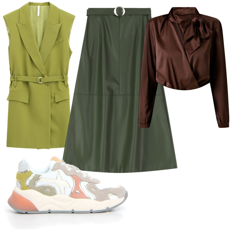 Outfit donna - Total look #2228934. Stile Glamour per Tutti i giorni. Abbinamento con body, gilet, gonne lunghe, sneakers.
