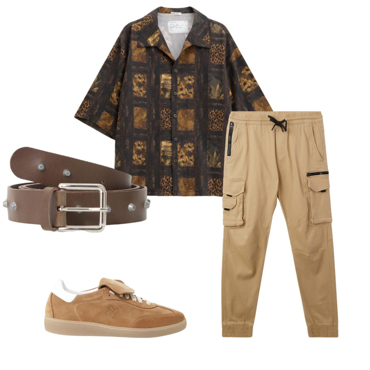 Outfit uomo - Total look #2228943. Stile Casual per Tutti i giorni. Abbinamento con pantaloni cargo, cinture, sneakers, camicie a manica corta.