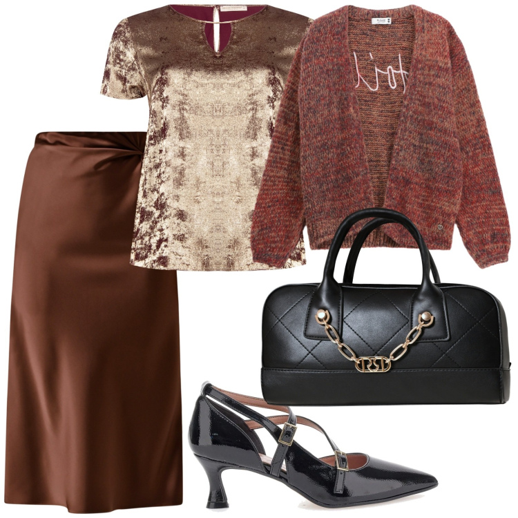 Outfit donna - Settembre. per Ufficio. Abbinamento con gonne longuette, bluse, borse a mano, cardigans, décolleté.