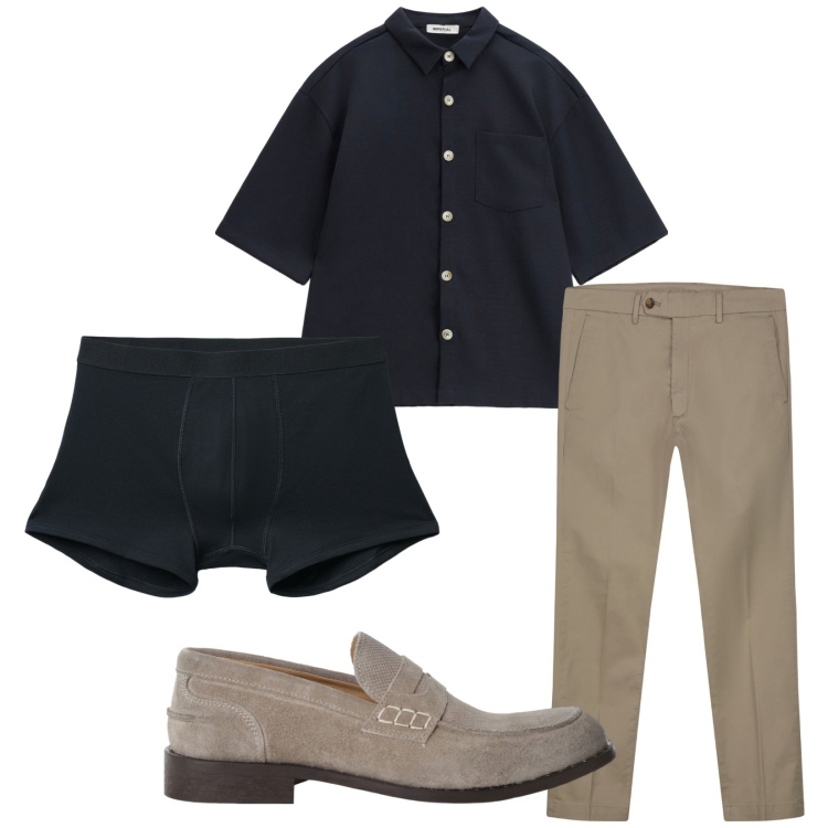 Outfit uomo - Total look #2229050. Stile Casual per Ufficio. Abbinamento con boxer, scarpe stringate, camicie a manica corta, pantaloni chino.