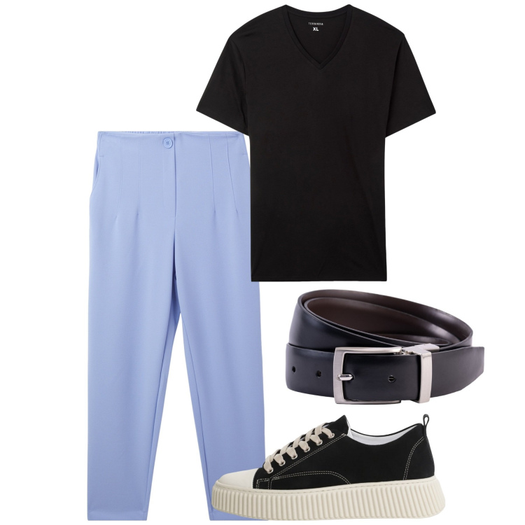Outfit uomo - Agosto. Stile Casual per Tutti i giorni. Abbinamento con pantaloni chino, t-shirt, sneakers, cinture.