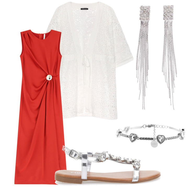 Outfit donna - Notte sotto le stelle. Stile Romantica per Mare. Abbinamento con orecchini, vestiti lunghi, braccialetti, blazer, sandali gioiello.