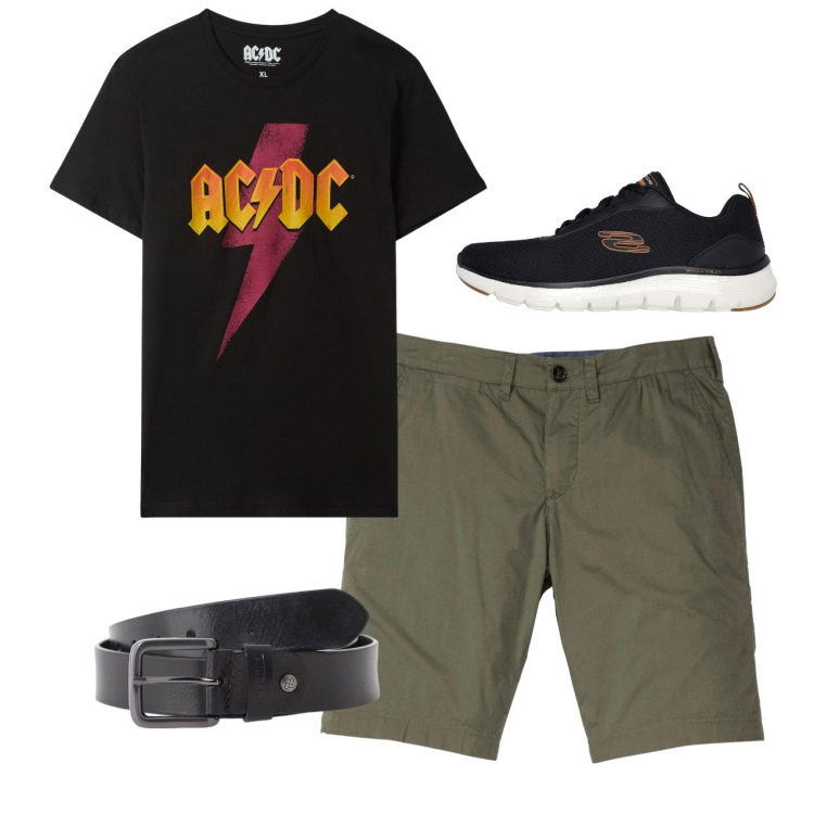 Outfit uomo - Total look. Stile Casual per Tutti i giorni. Abbinamento con bermuda, t-shirt, cinture, sneakers.