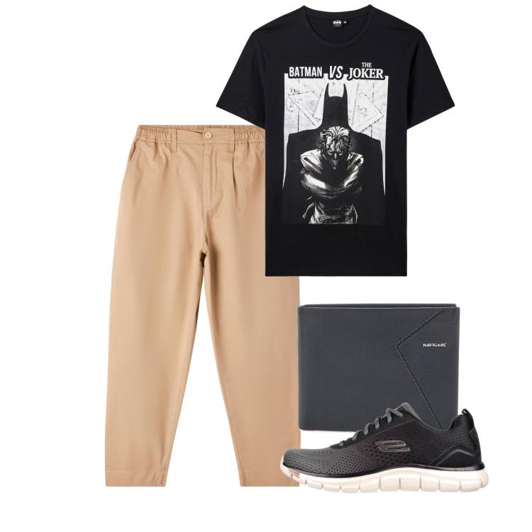 Outfit uomo - Agosto. Stile Urban per Tutti i giorni. Abbinamento con t-shirt, pantaloni, portafogli, sneakers.