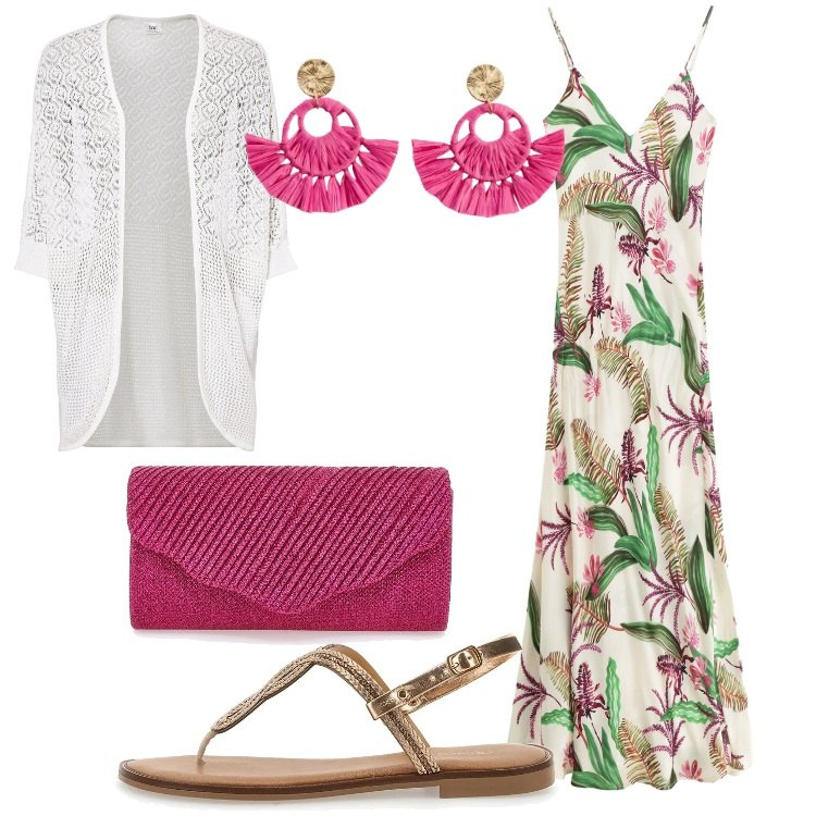Outfit donna - Una festa in spiaggia - @laurafo. Stile Etnico per Mare. Abbinamento con cardigans, orecchini, vestiti lunghi, sandali, borse a tracolla.
