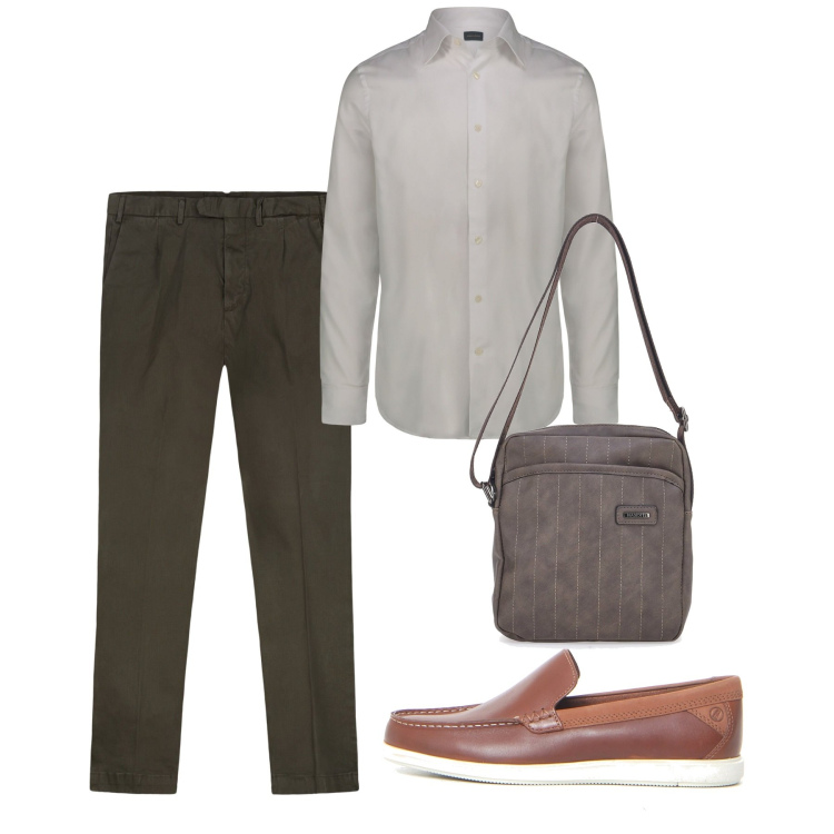 Outfit uomo - Agosto. Stile Casual per Tutti i giorni. Abbinamento con portafogli, pantaloni, camicie, scarpe stringate.