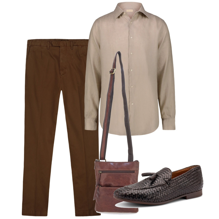 Outfit uomo - Agosto. Stile Casual per Tutti i giorni. Abbinamento con pantaloni, camicie, portafogli, scarpe stringate.