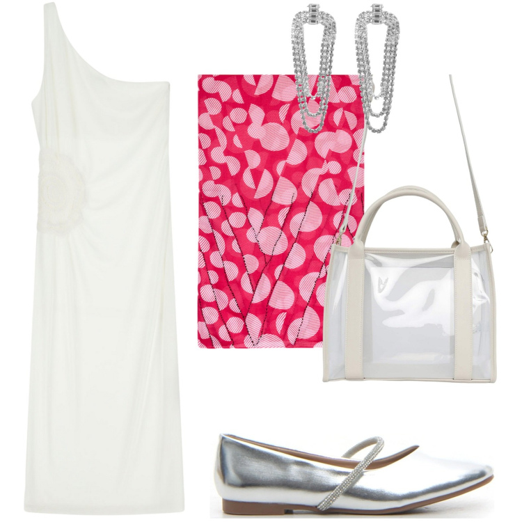 Outfit donna - L\'abito originale. Stile Minimal per Serata fuori. Abbinamento con borse tote, orecchini, vestiti asimmetrici, stole, ballerine.