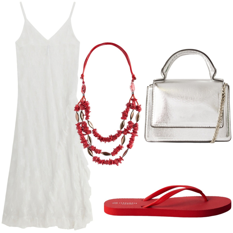 Outfit donna - L\'abito fluido. Stile Minimal per Serata fuori. Abbinamento con infradito, borse a tracolla, vestiti midi/longuette, collane.