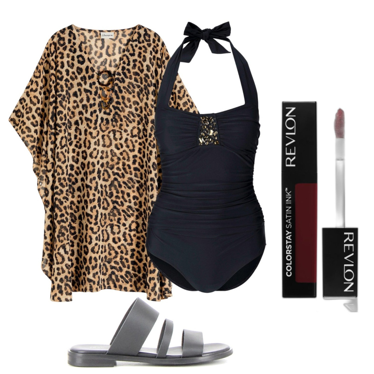 Outfit donna - Ferragosto a bordo piscina. Stile Glamour per Mare. Abbinamento con costumi interi, vestiti da spiaggia, rossetti, ciabatte.