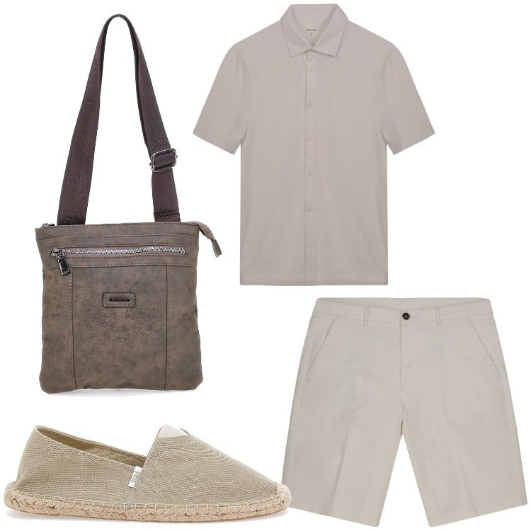 Outfit uomo - Partenza. Stile Casual per Tutti i giorni. Abbinamento con bermuda, portafogli, espadrillas, polo.